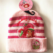 OEM-производитель Подгонянные шарж розовый аппликация вязать акриловые Дети шапочка Hat